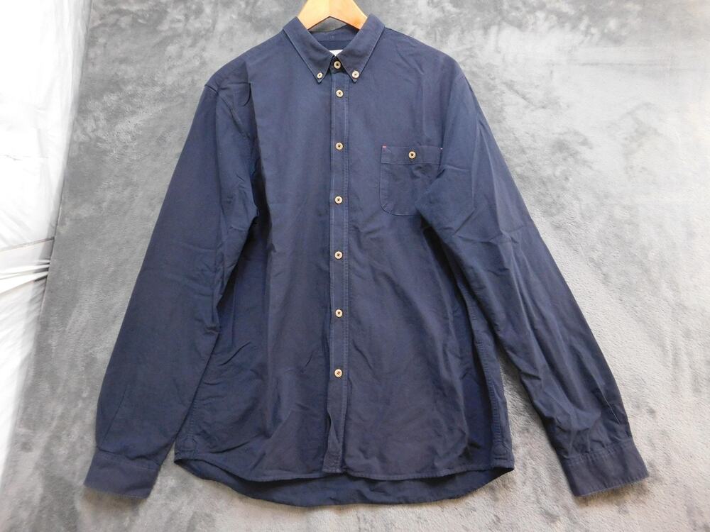 Cuisse De Grenouille Shirt Mens L Navy Cotton Long Sleeve Button Up Regular Fit